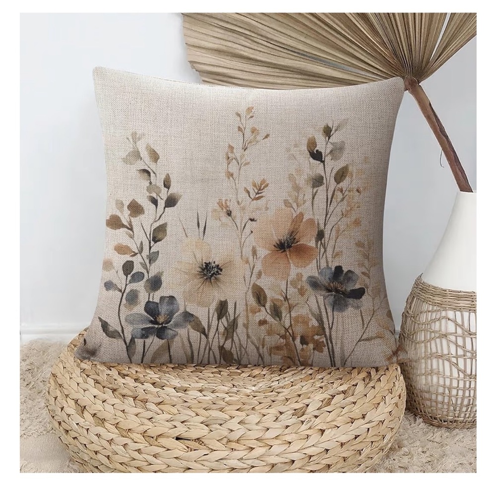 NWT 2pc Floral Watercolor Linen Decorative Throw Pillow Cover Set (16”Wx16”L)
